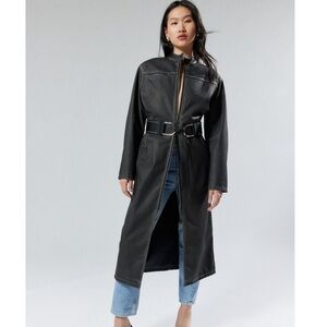 NWT UO Maxi Moto Trench Riley Jacket - Faux Leather